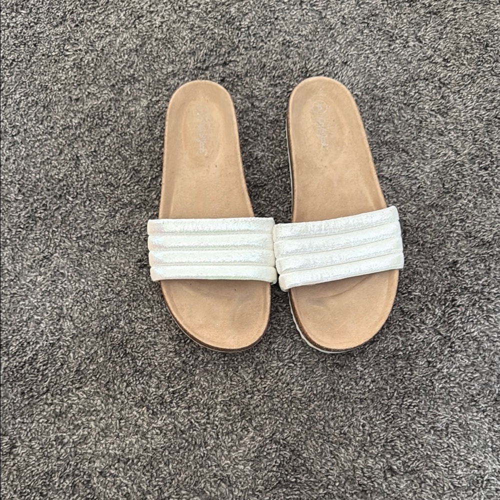 Girl sparkly Cream Slide Sandals